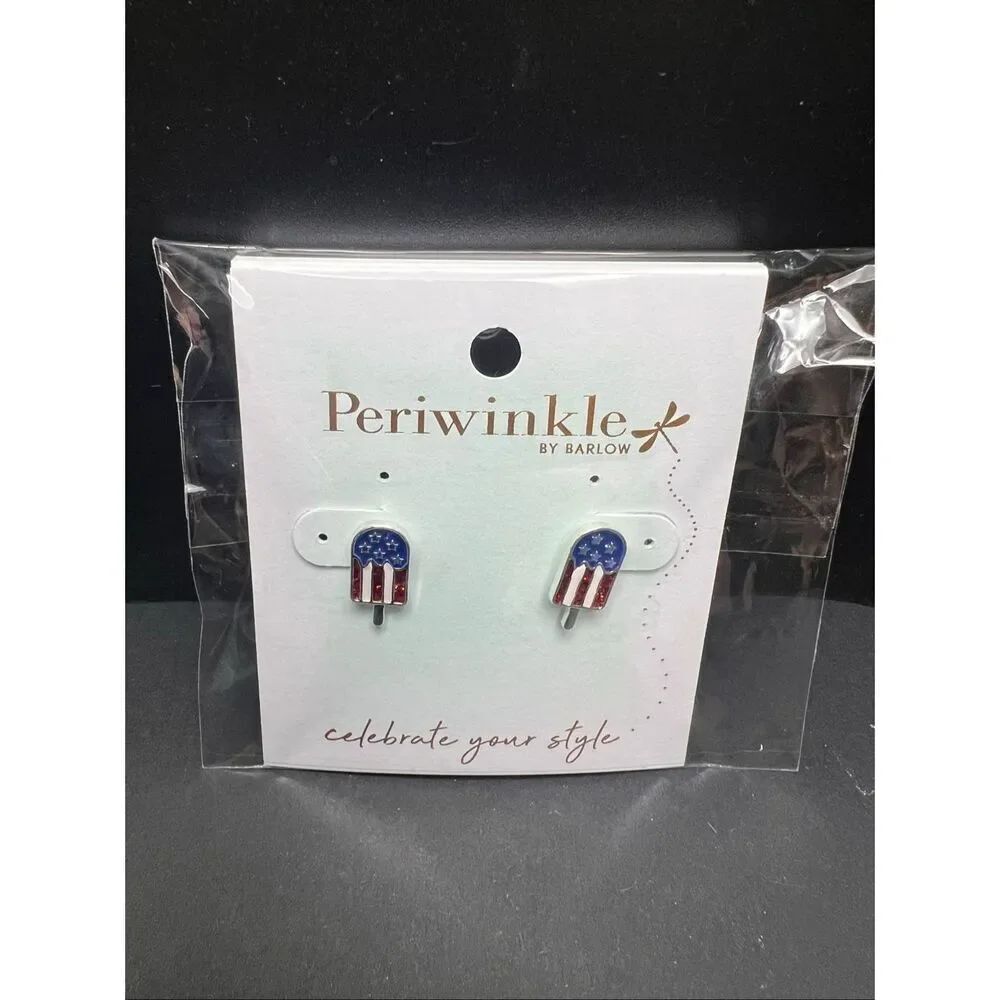 New! Periwinkle By Barlow Red White Blue Patriotic Rocket Popsicle Stud Earrings